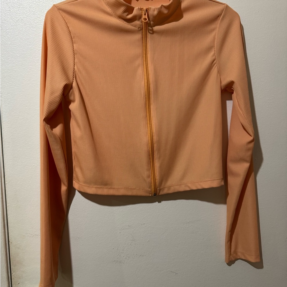 Orange Zip-Up Long Sleeve Top